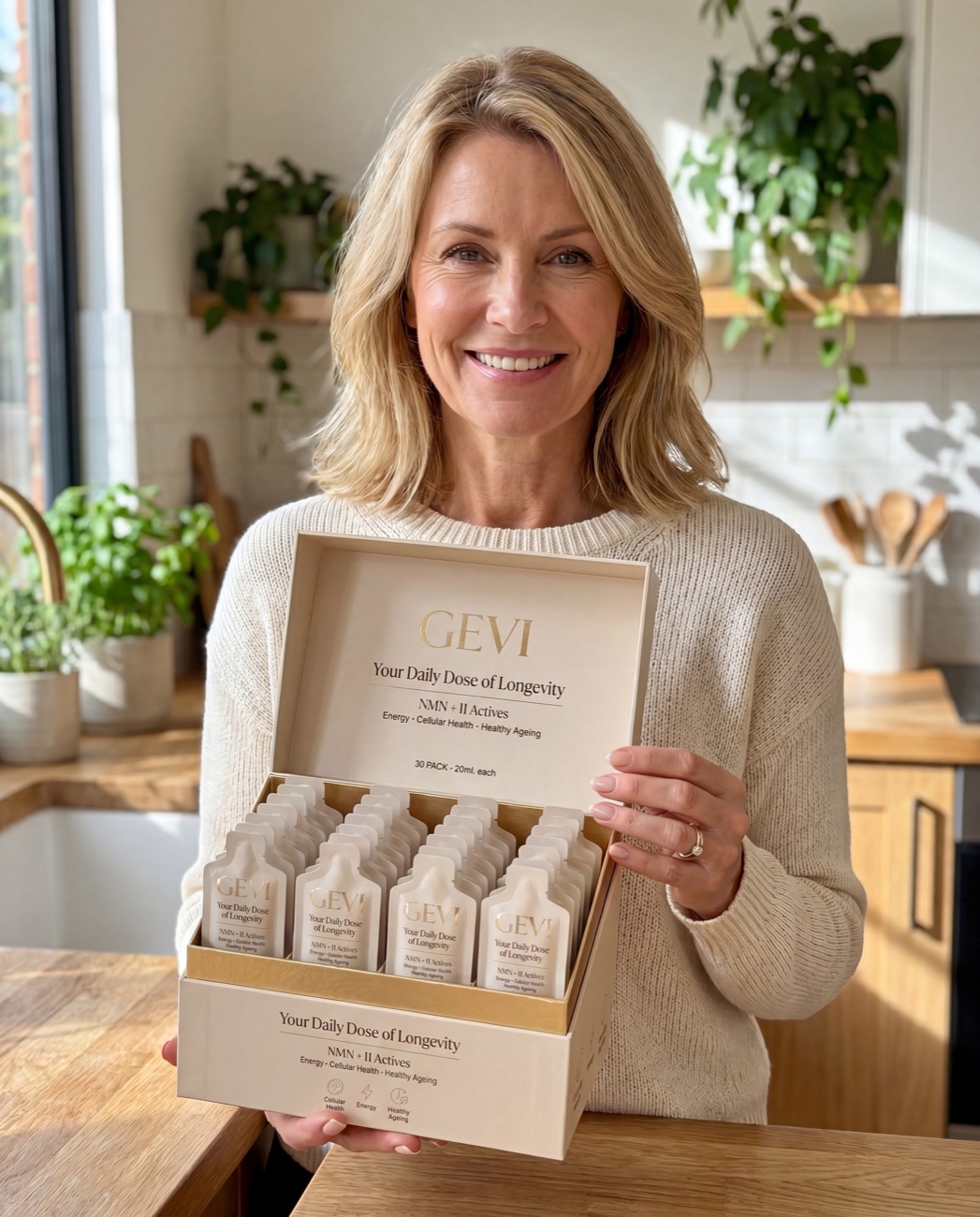 Sandra P., a verified Gevi customer, in her kitchen